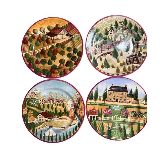 Vintage Block Country Village "Four Seasons" Dessert Plates by Gear, Set of 4 19 - Picture 5 of 8